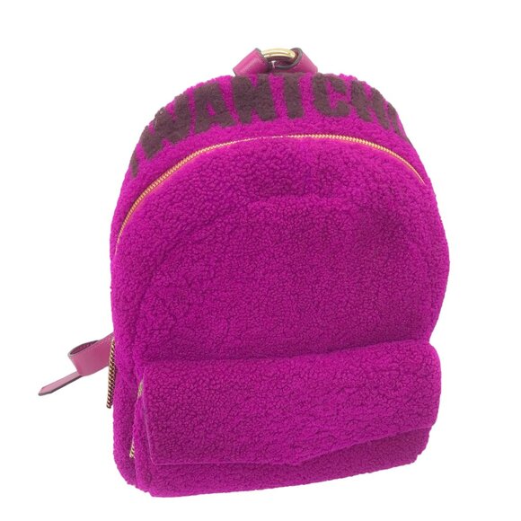 Jimmy Choo Cassie Magenta / Grape I Want Choo Logo Intarsia Sherling Backpack - Picture 5 of 8